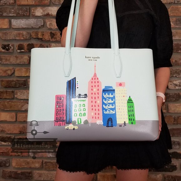 Kate Spade Rock Center NEW YORK Tote BLUE GRAY New York City shoulder bag NEW - Picture 5 of 11